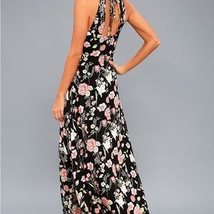 Lulus Black Floral Print Maxi Dress XS - Gotta Cruh On You Dress